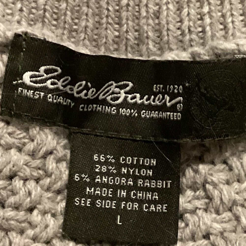 Eddie Bauer Women's Angora Rabbit Gray Knit Cardigan Sweater Size L 3/4 Sleeve - Picture 6 of 6